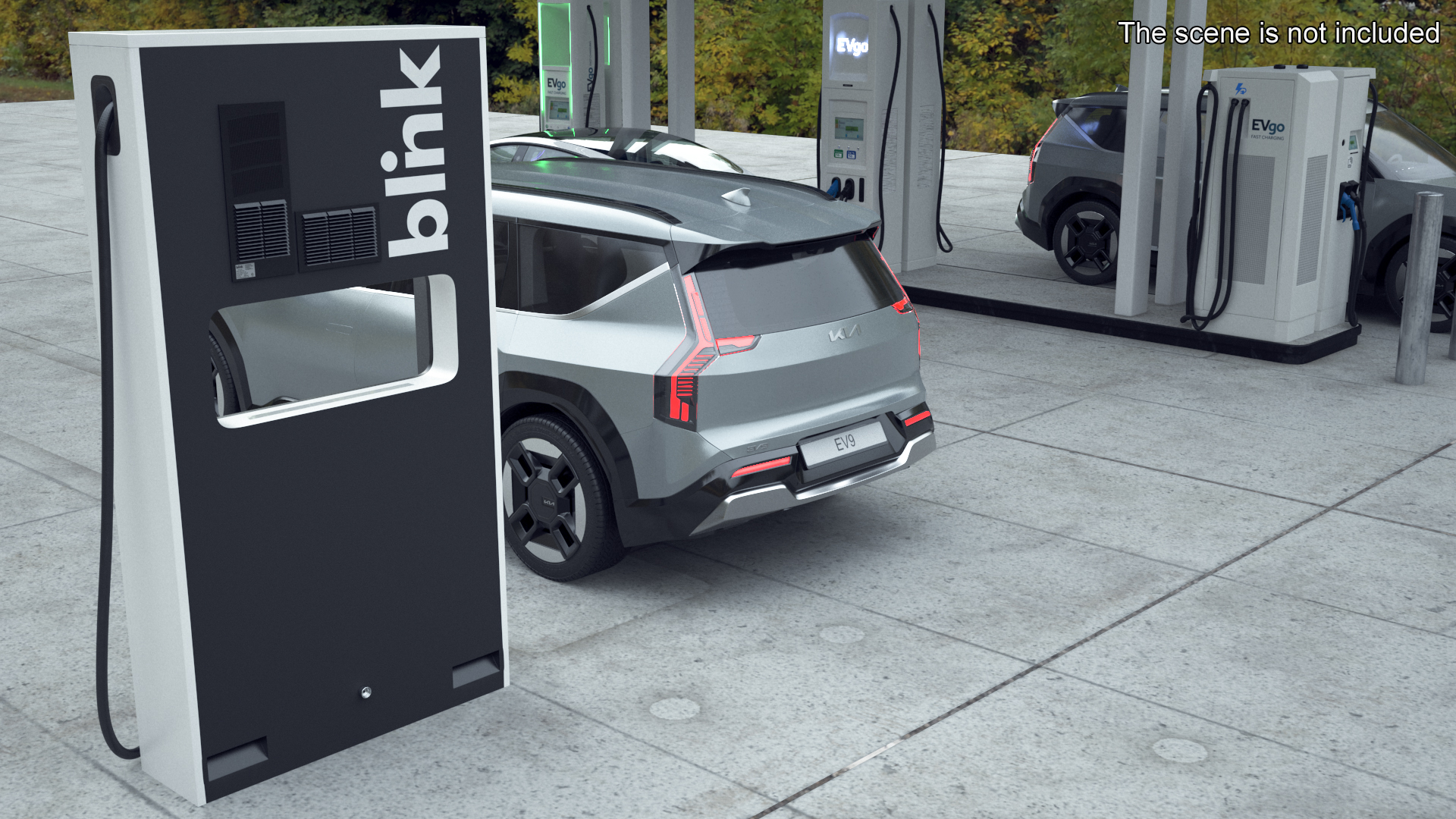 3D model Electric Car Charging Station and KIA EV9 SUV