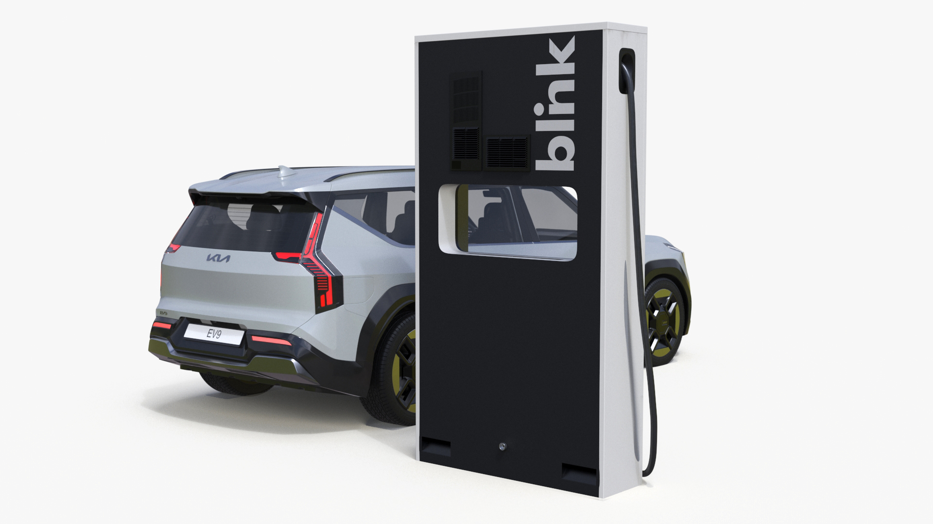 3D model Electric Car Charging Station and KIA EV9 SUV