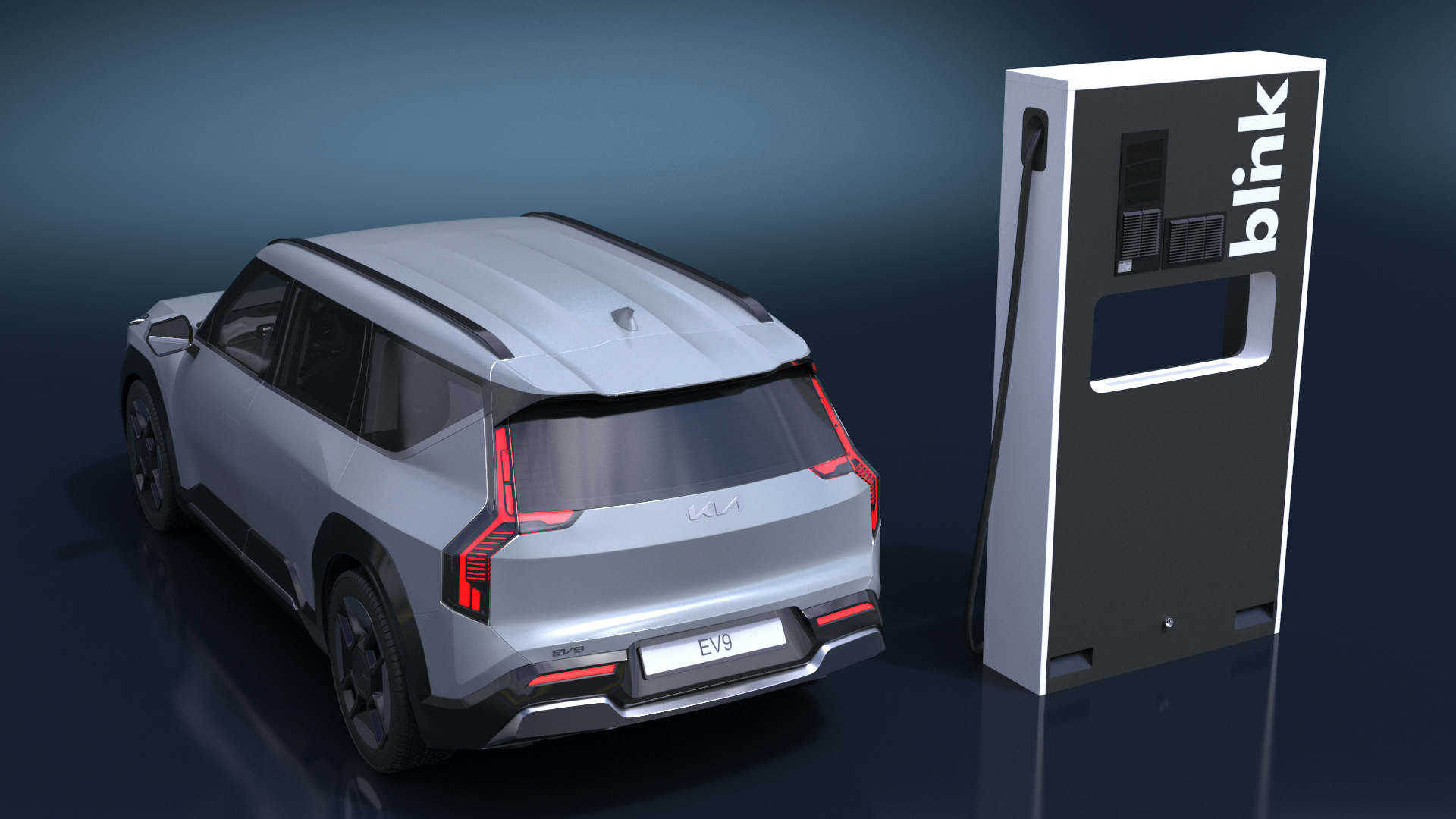 3D model Electric Car Charging Station and KIA EV9 SUV