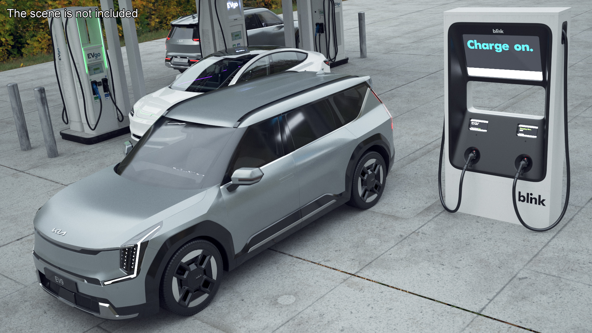 3D model Electric Car Charging Station and KIA EV9 SUV