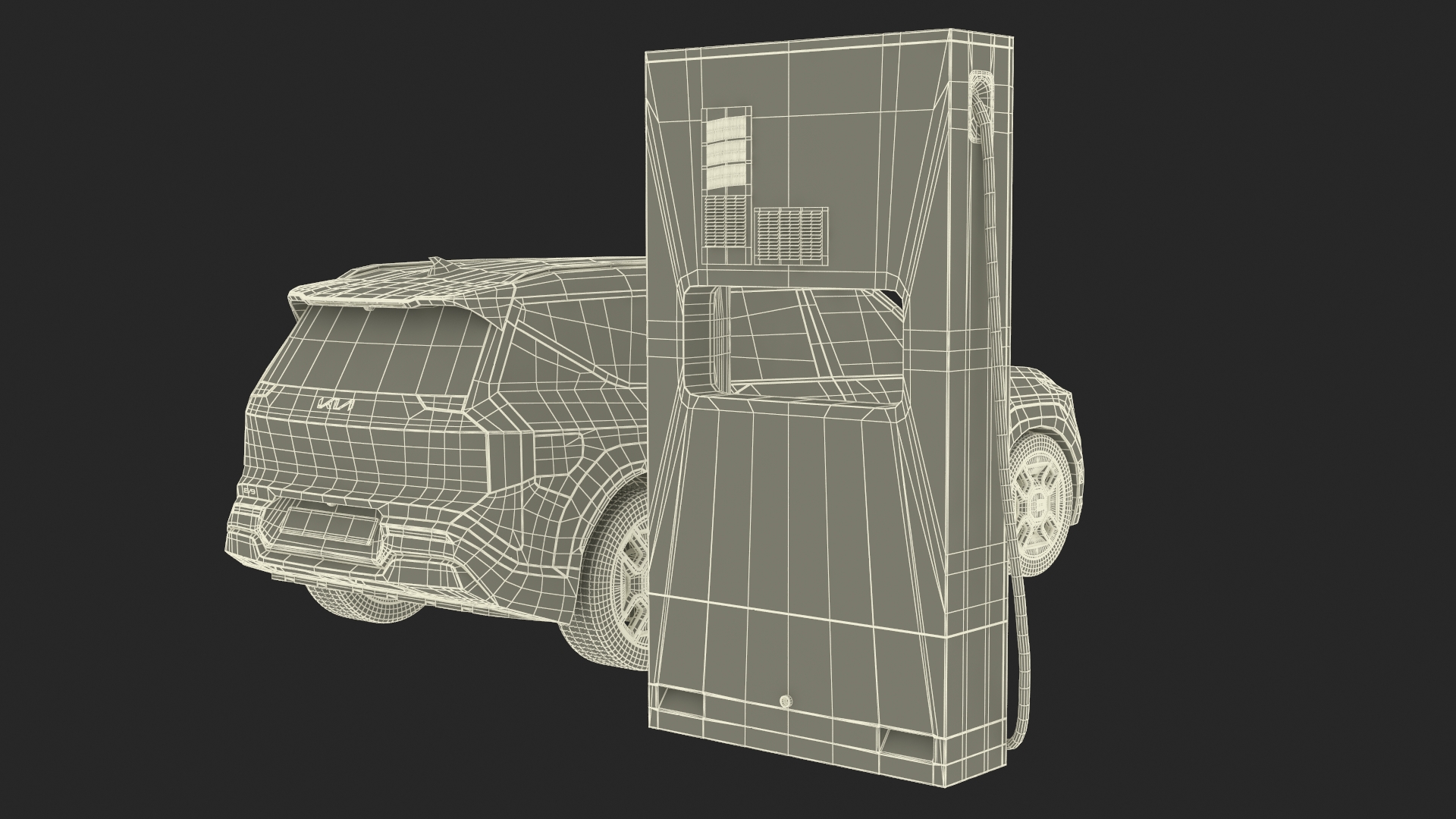 3D model Electric Car Charging Station and KIA EV9 SUV