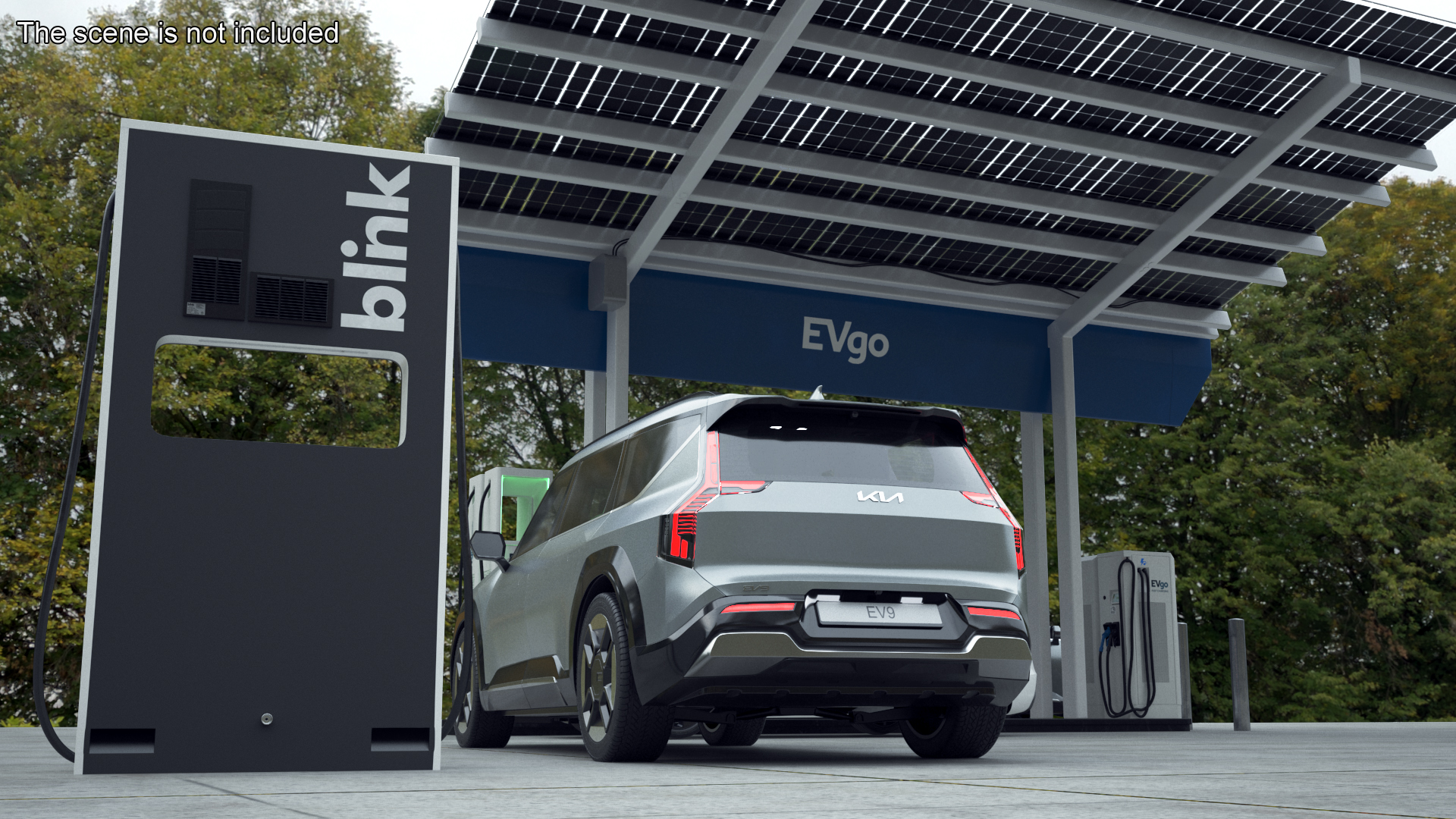 3D model Electric Car Charging Station and KIA EV9 SUV