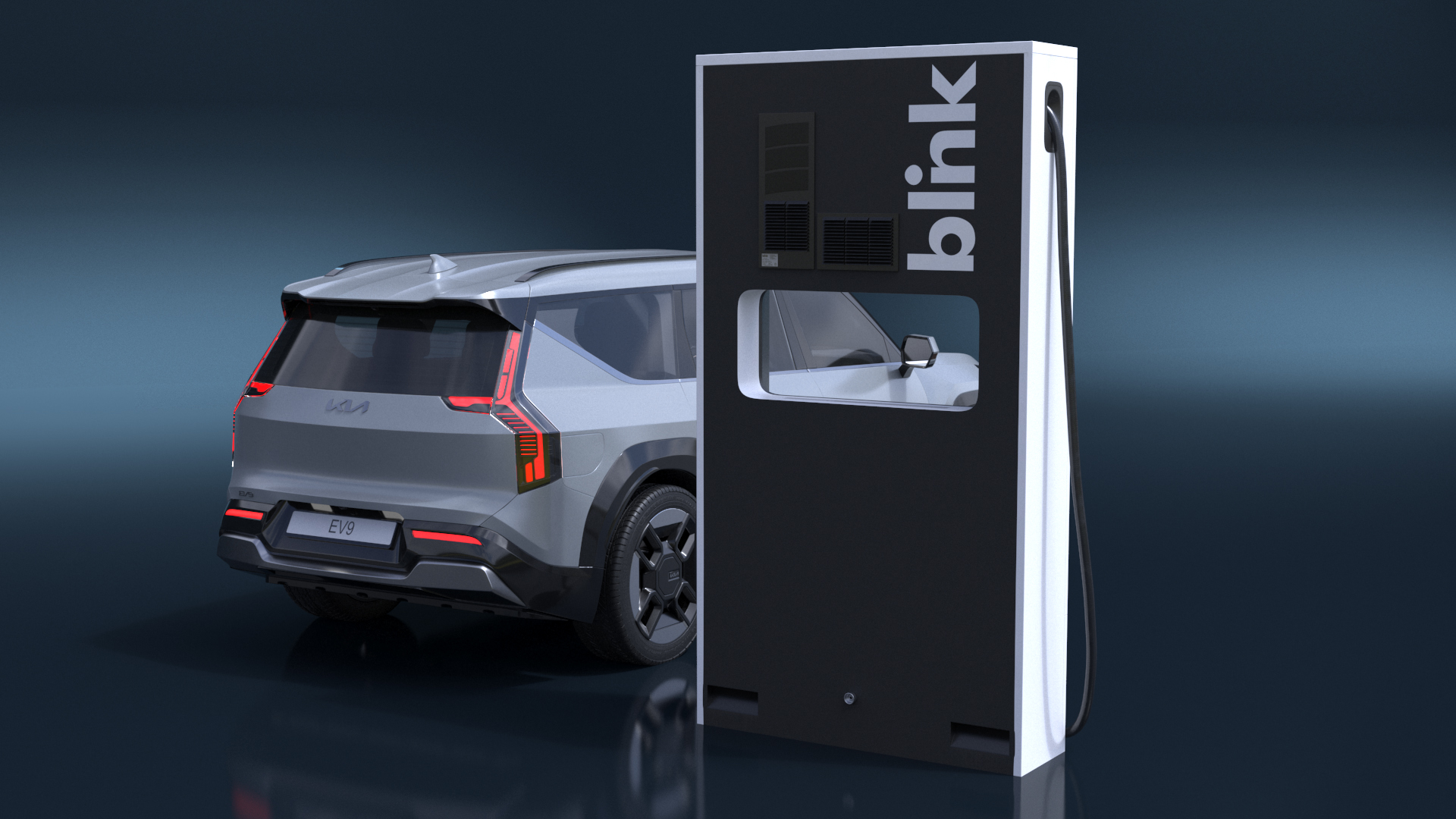 3D model Electric Car Charging Station and KIA EV9 SUV