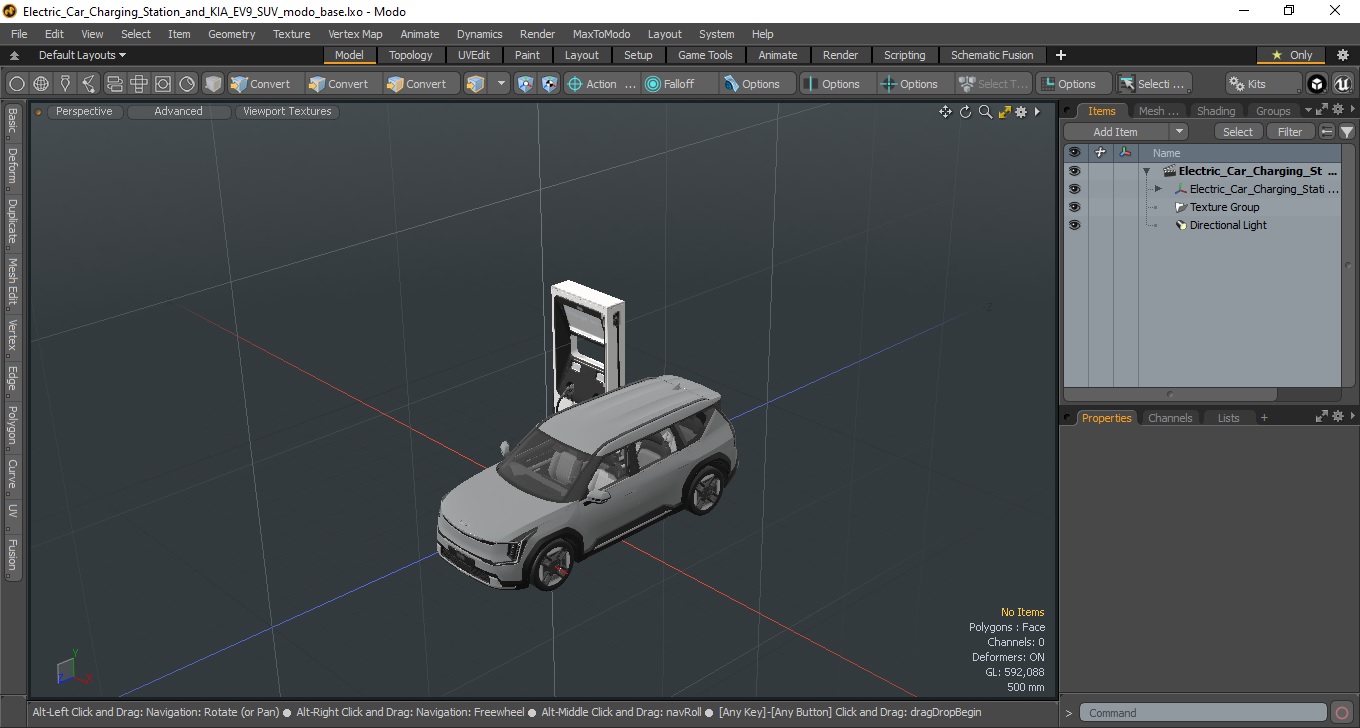 3D model Electric Car Charging Station and KIA EV9 SUV