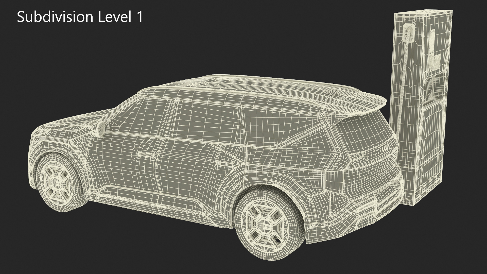 3D model Electric Car Charging Station and KIA EV9 SUV