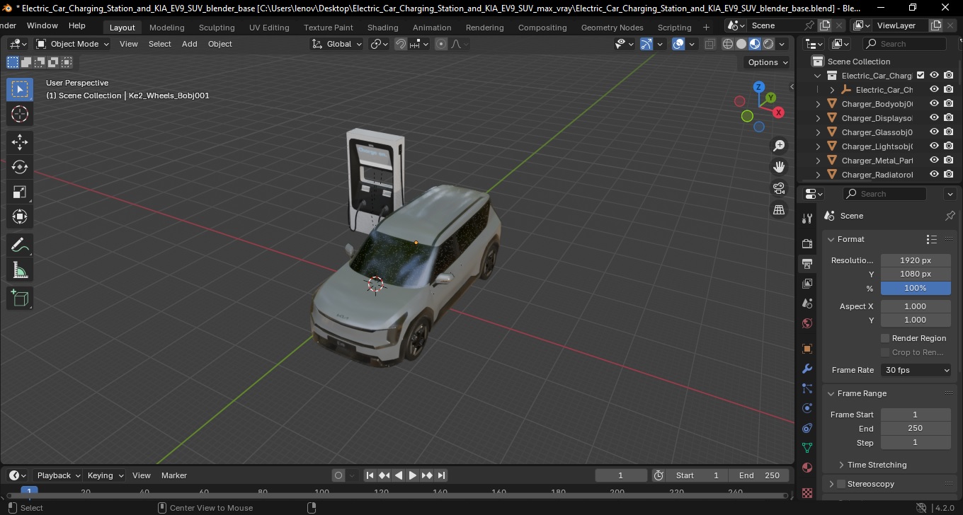 3D model Electric Car Charging Station and KIA EV9 SUV