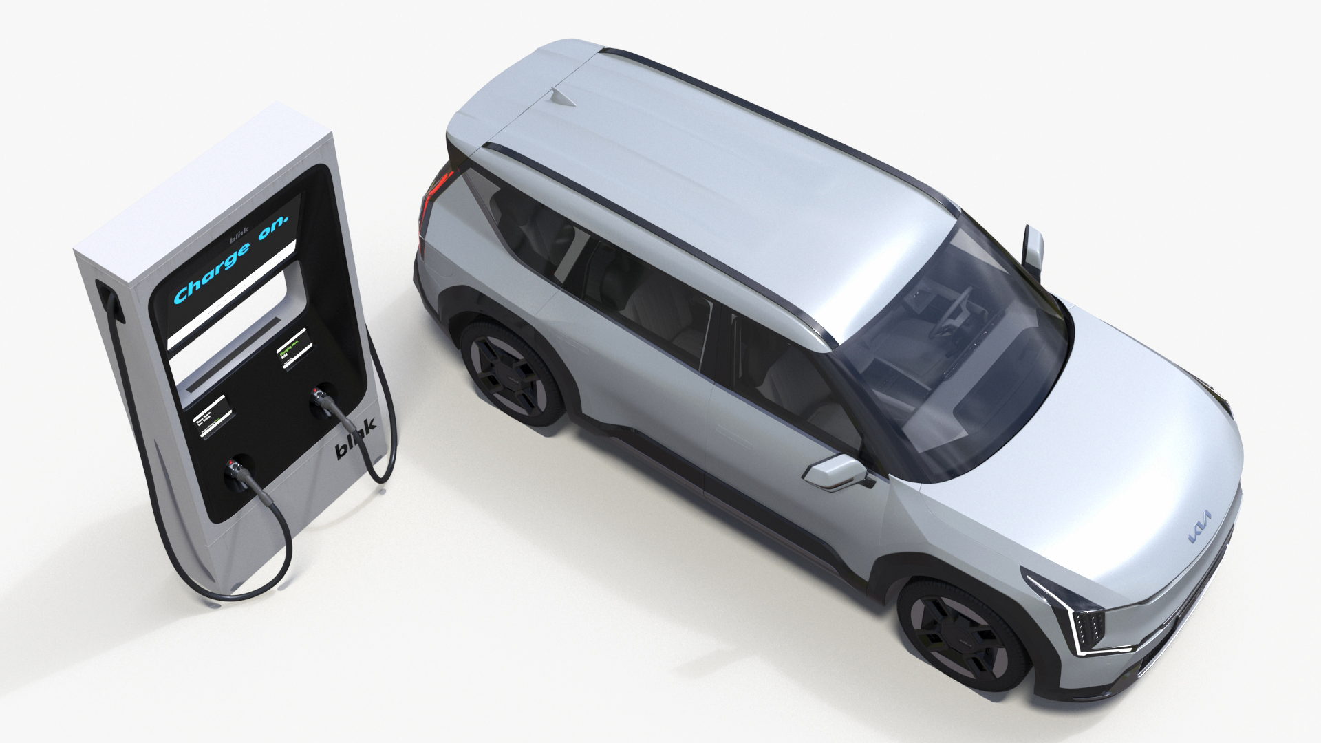 3D model Electric Car Charging Station and KIA EV9 SUV