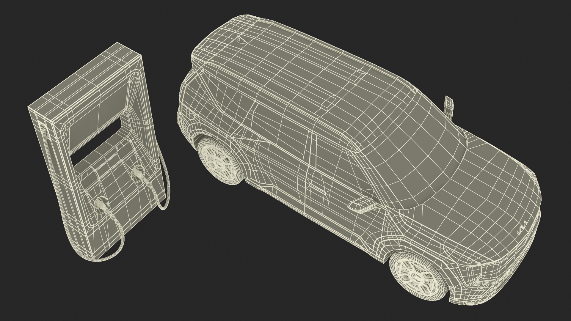 3D model Electric Car Charging Station and KIA EV9 SUV