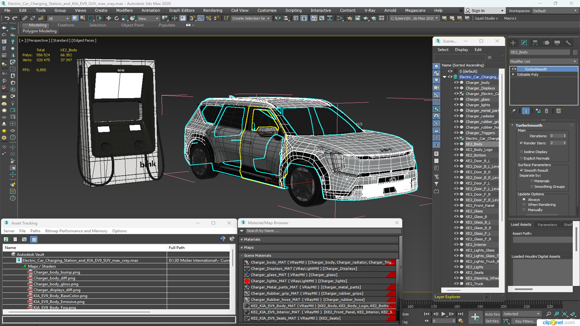 3D model Electric Car Charging Station and KIA EV9 SUV