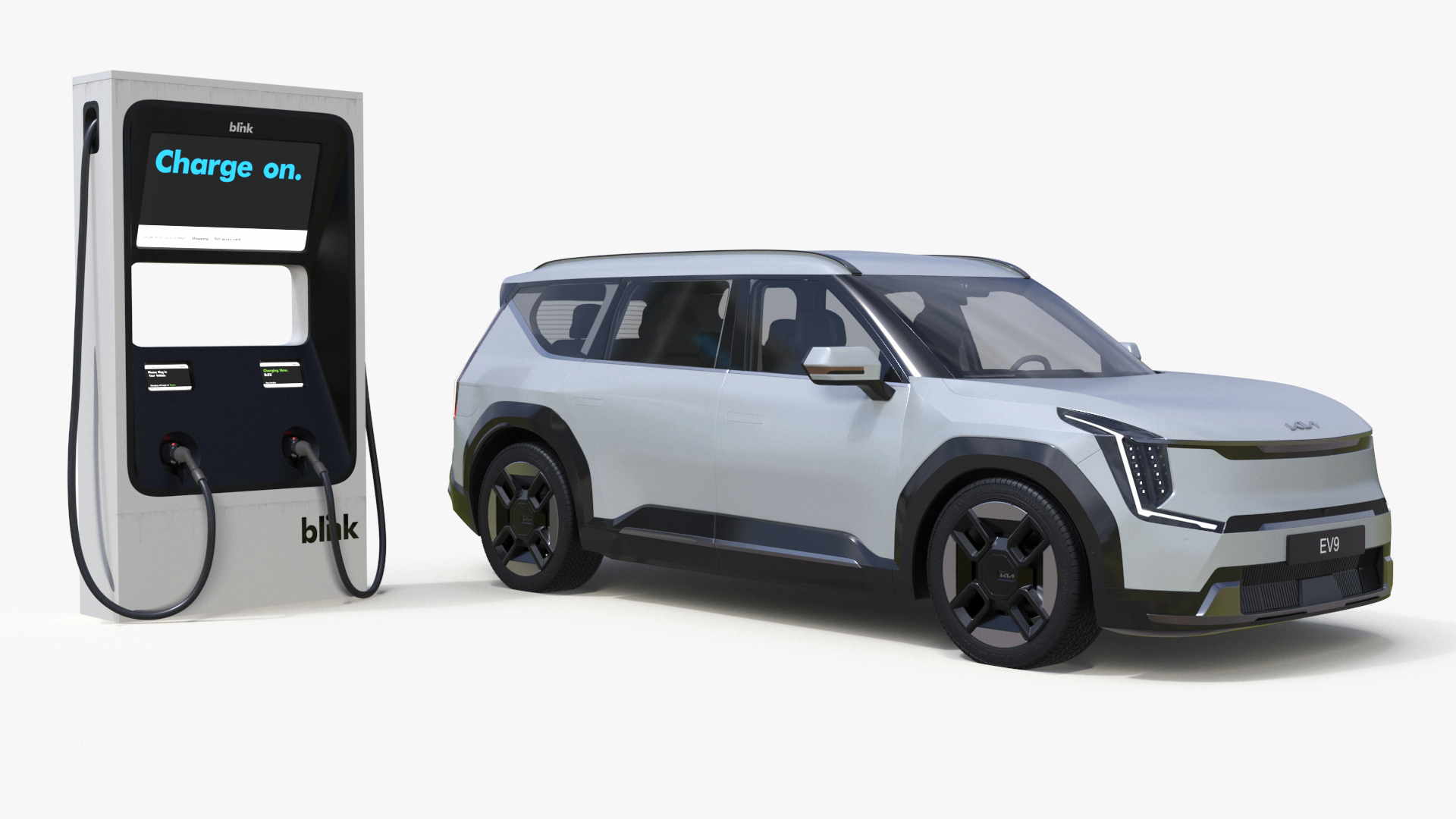 3D model Electric Car Charging Station and KIA EV9 SUV