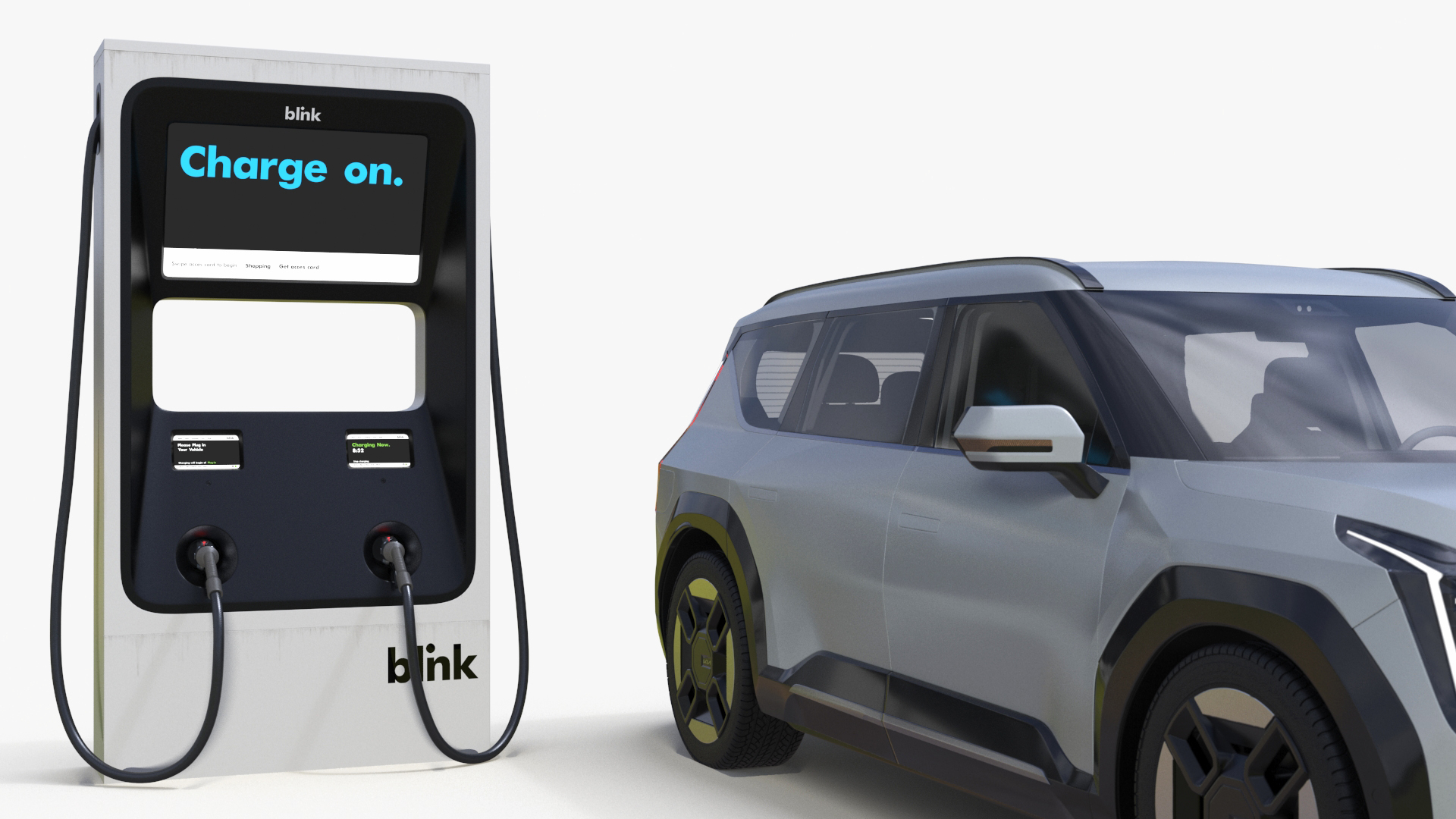 3D model Electric Car Charging Station and KIA EV9 SUV