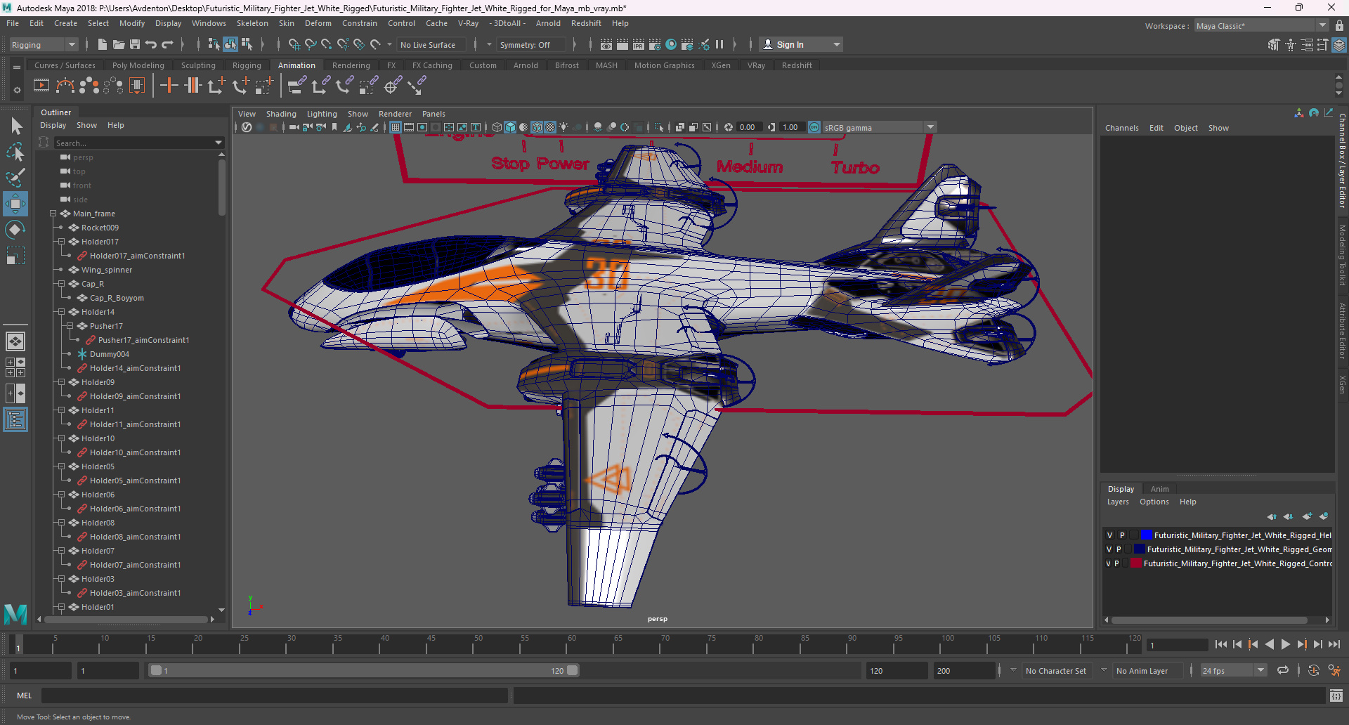 3D Futuristic Military Fighter Jet White Rigged for Maya model