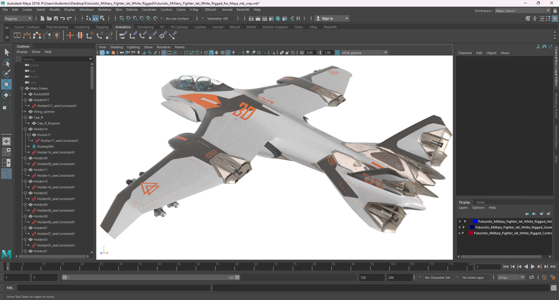 3D Futuristic Military Fighter Jet White Rigged for Maya model