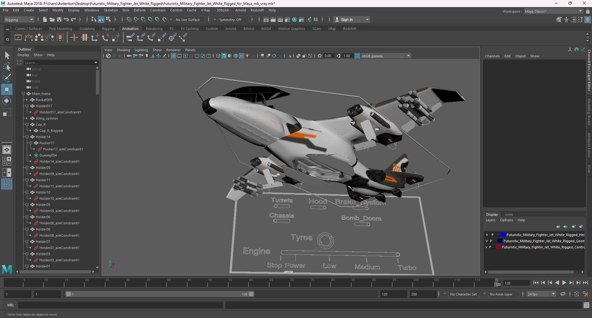 3D Futuristic Military Fighter Jet White Rigged for Maya model