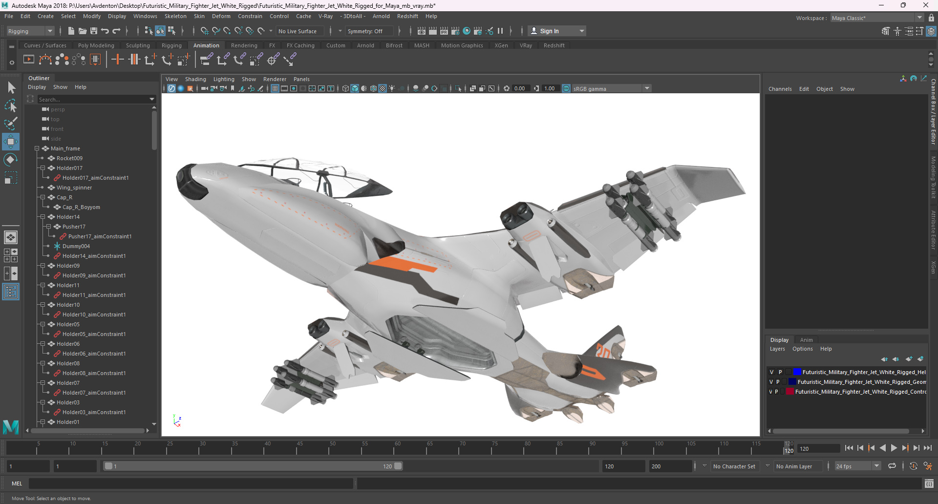 3D Futuristic Military Fighter Jet White Rigged for Maya model