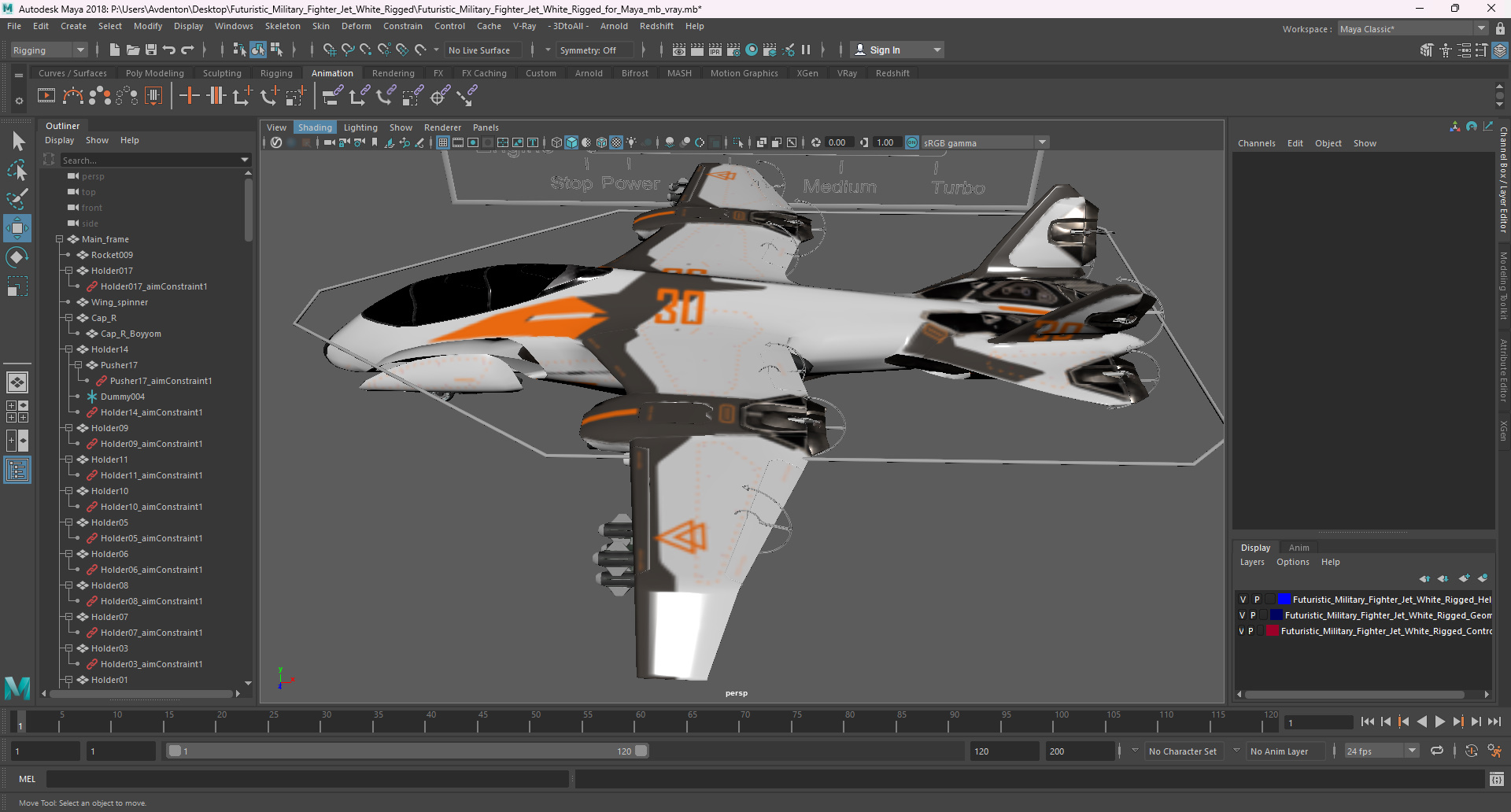 3D Futuristic Military Fighter Jet White Rigged for Maya model