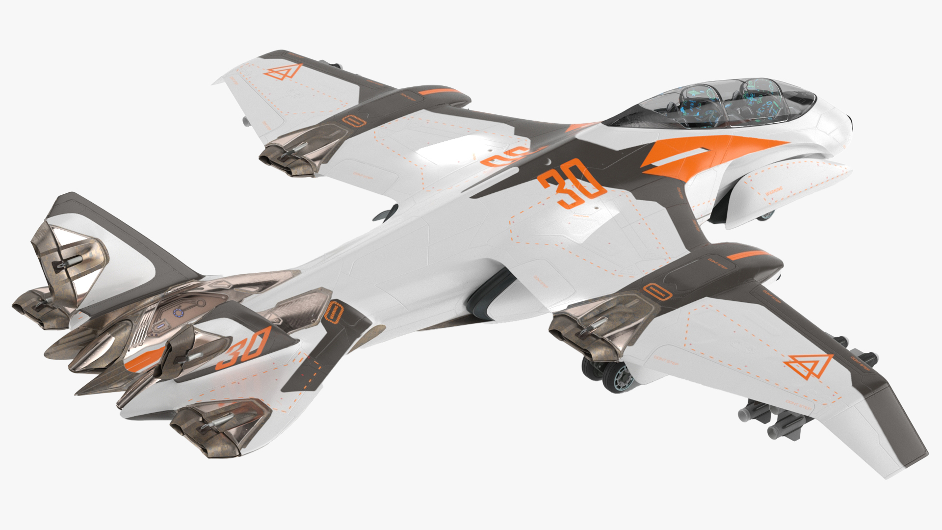 3D Futuristic Military Fighter Jet White Rigged for Maya model