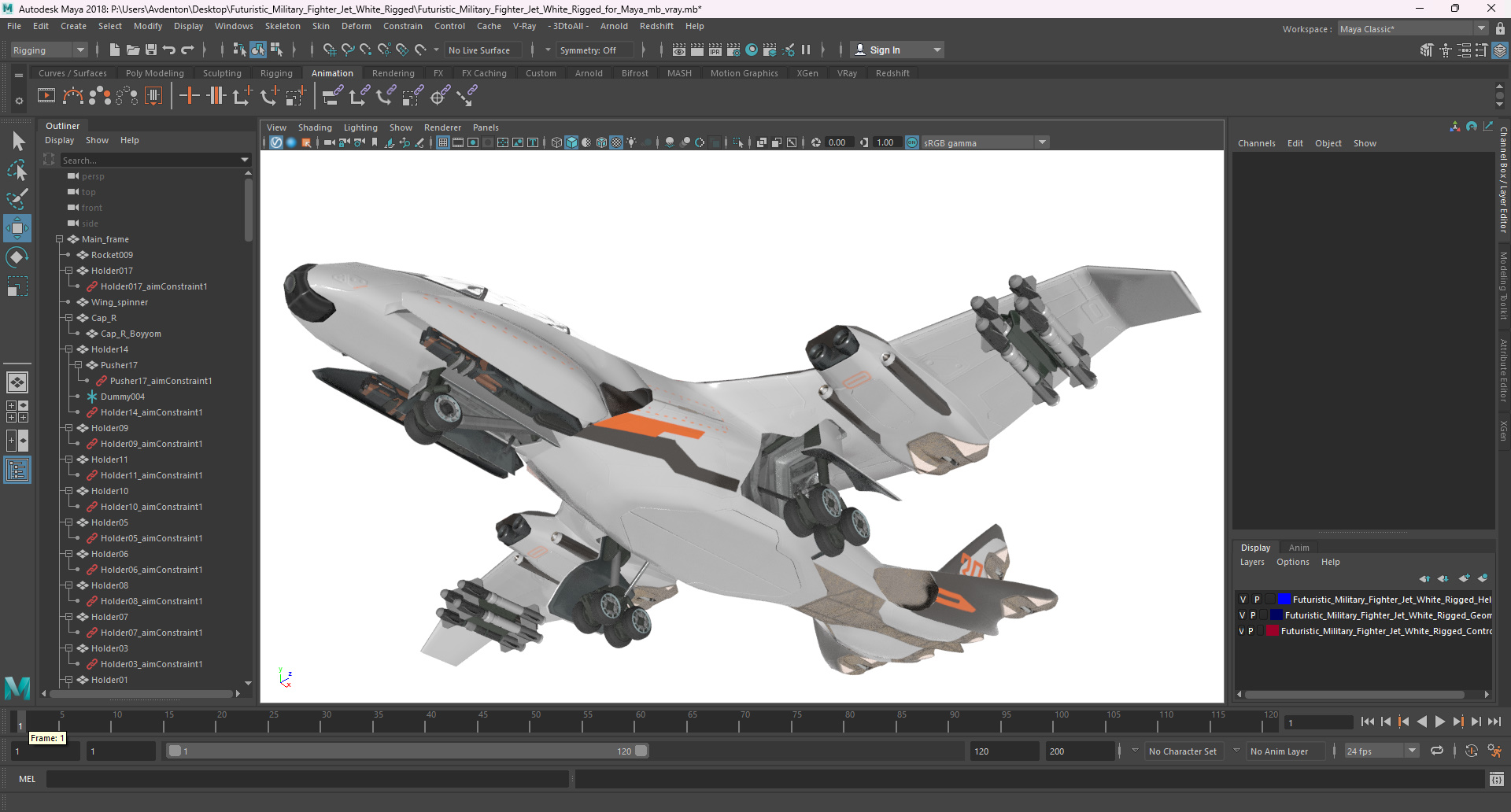 3D Futuristic Military Fighter Jet White Rigged for Maya model