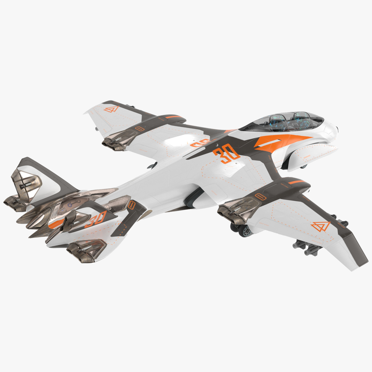 3D Futuristic Military Fighter Jet White Rigged for Maya model