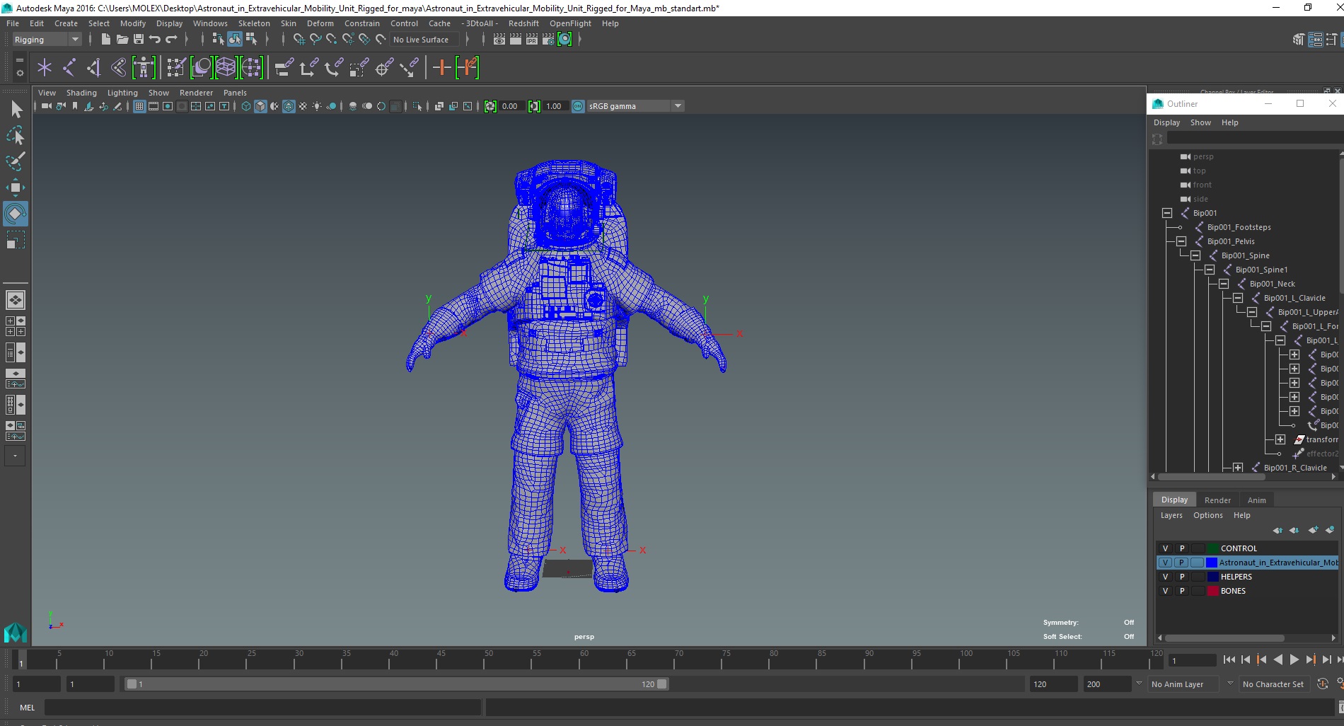 Astronaut in Extravehicular Mobility Unit Rigged for Maya 3D