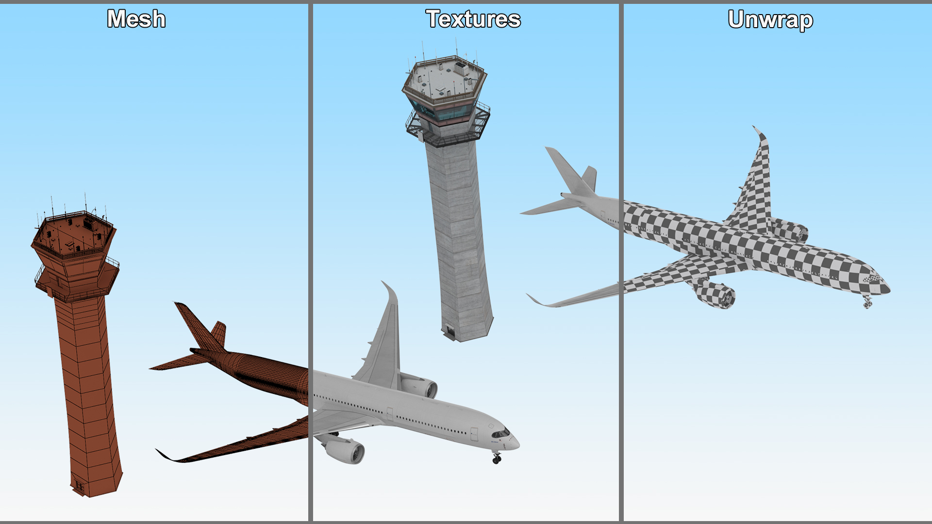 3D Control Tower and Airplane