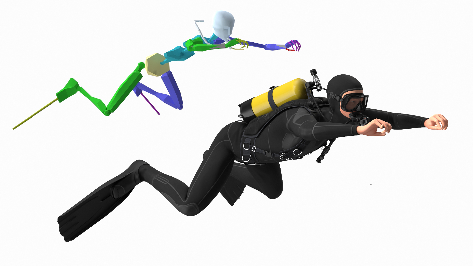 Diver with Underwater Speargun Rigged 3D