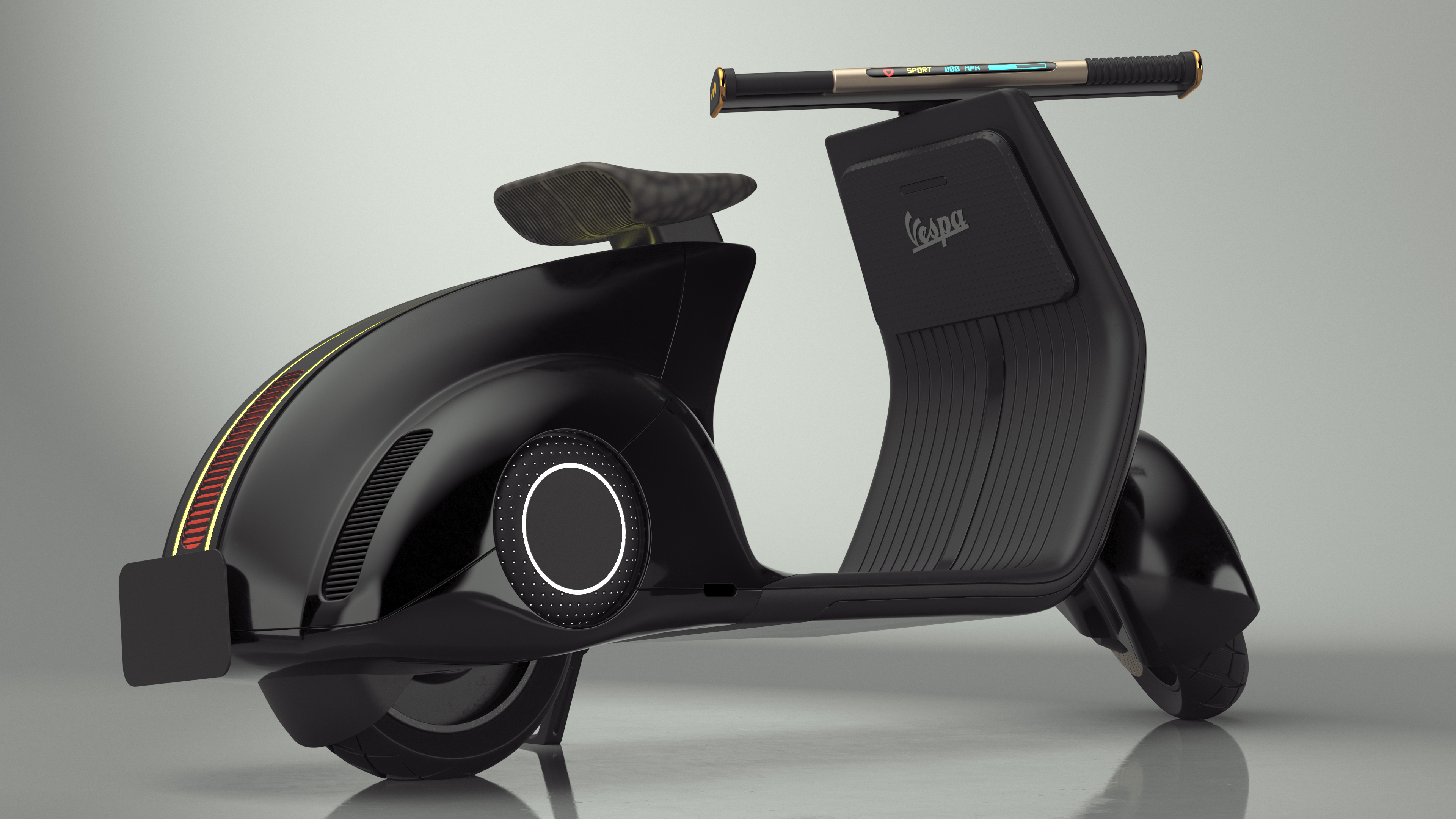 3D model Futuristic Black Electric Scooter Lights On Rigged