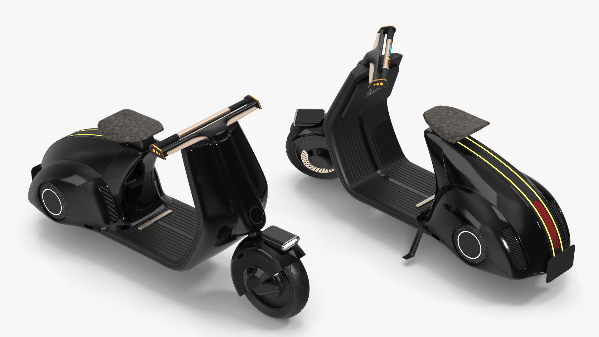 3D model Futuristic Black Electric Scooter Lights On Rigged