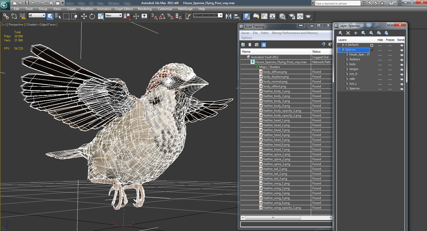 3D model House Sparrow Flying Pose