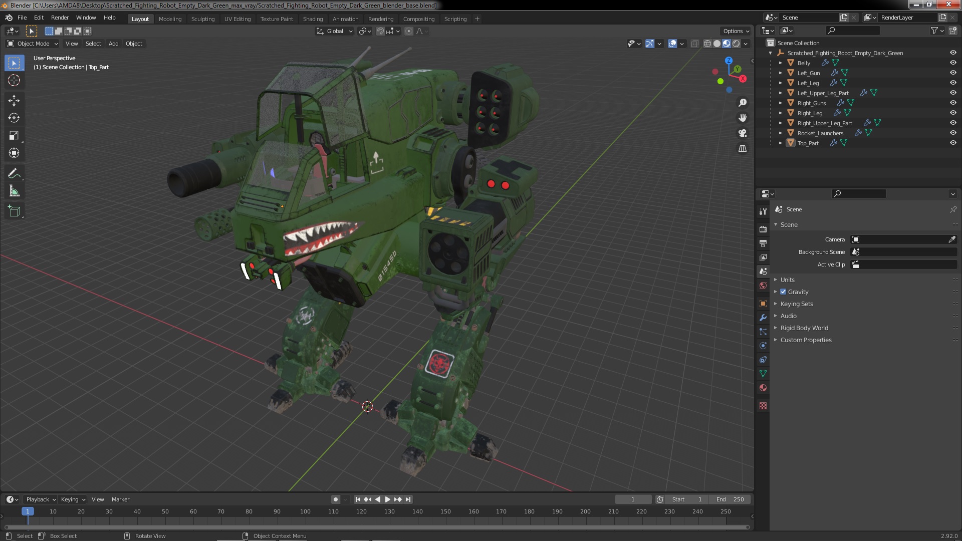 3D Scratched Fighting Robot Empty Dark Green