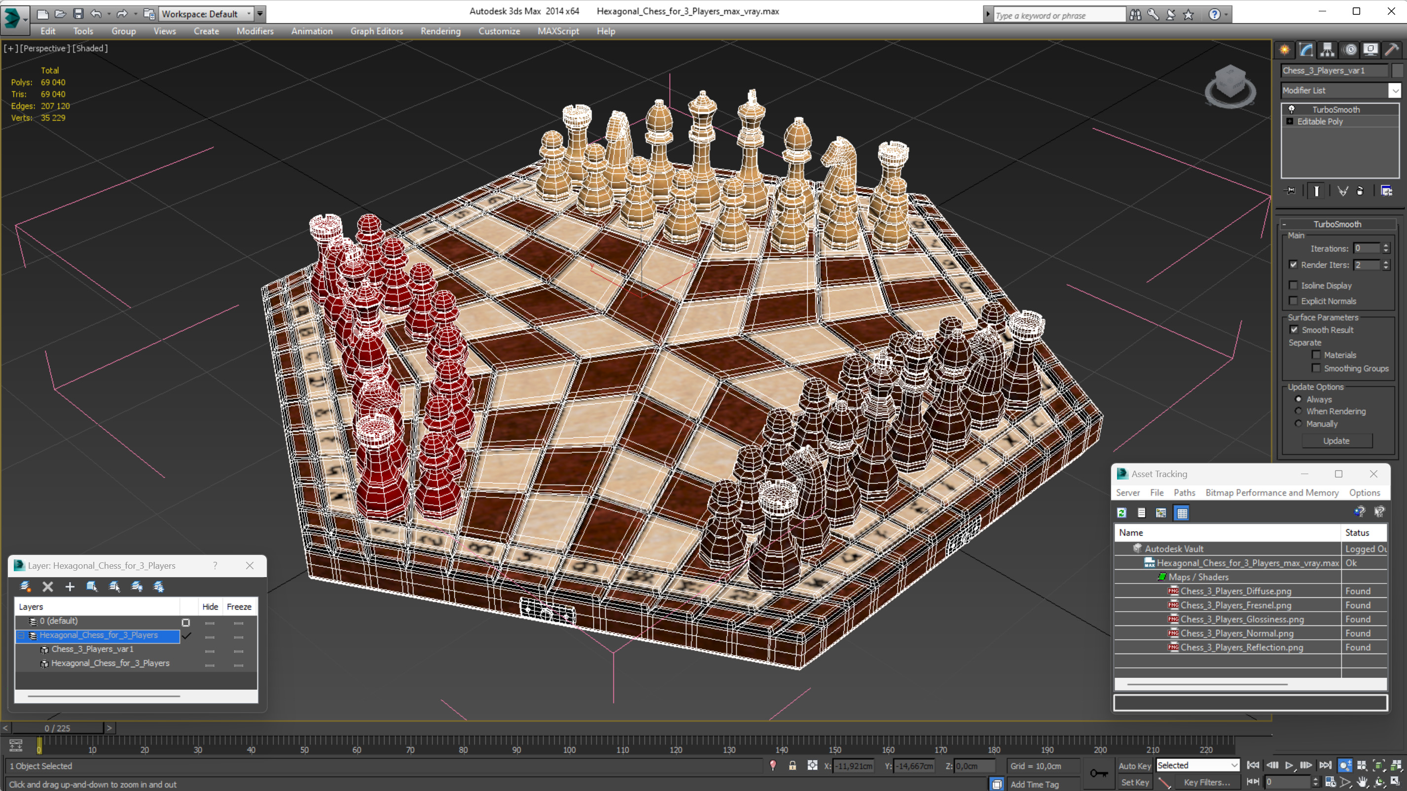 Hexagonal Chess for 3 Players 3D model