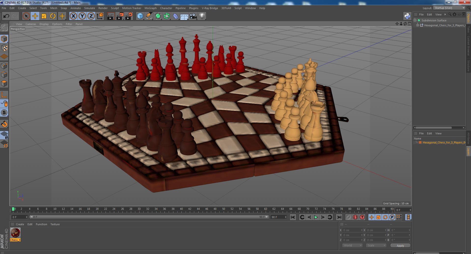 Hexagonal Chess for 3 Players 3D model