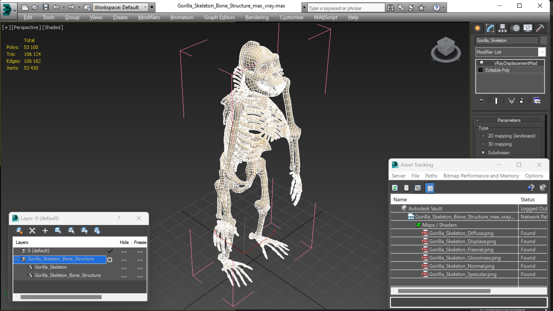 3D Gorilla Skeleton Bone Structure