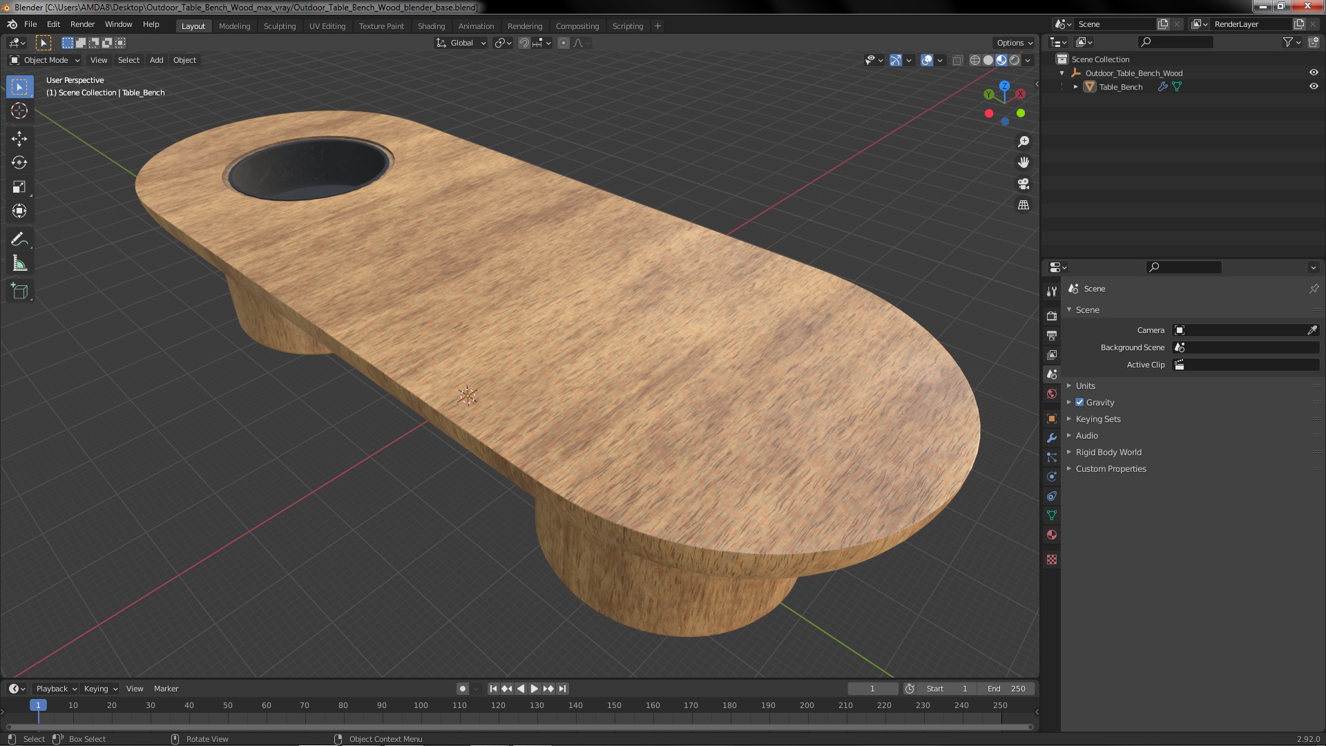 Outdoor Table Bench Wood 3D model