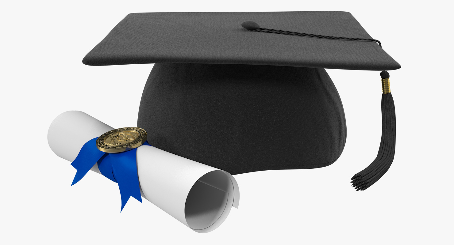 3D Graduation Cap with Degree Scroll model