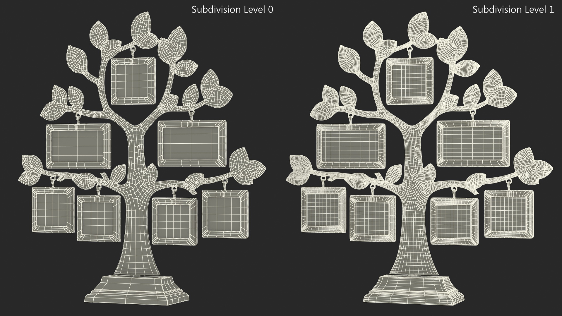 3D Golden Family Tree and Hanging Photo Frames model