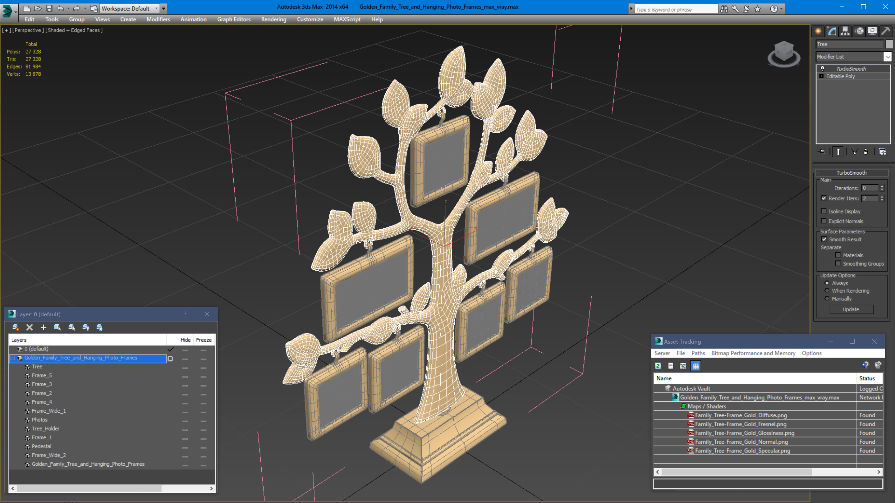 3D Golden Family Tree and Hanging Photo Frames model