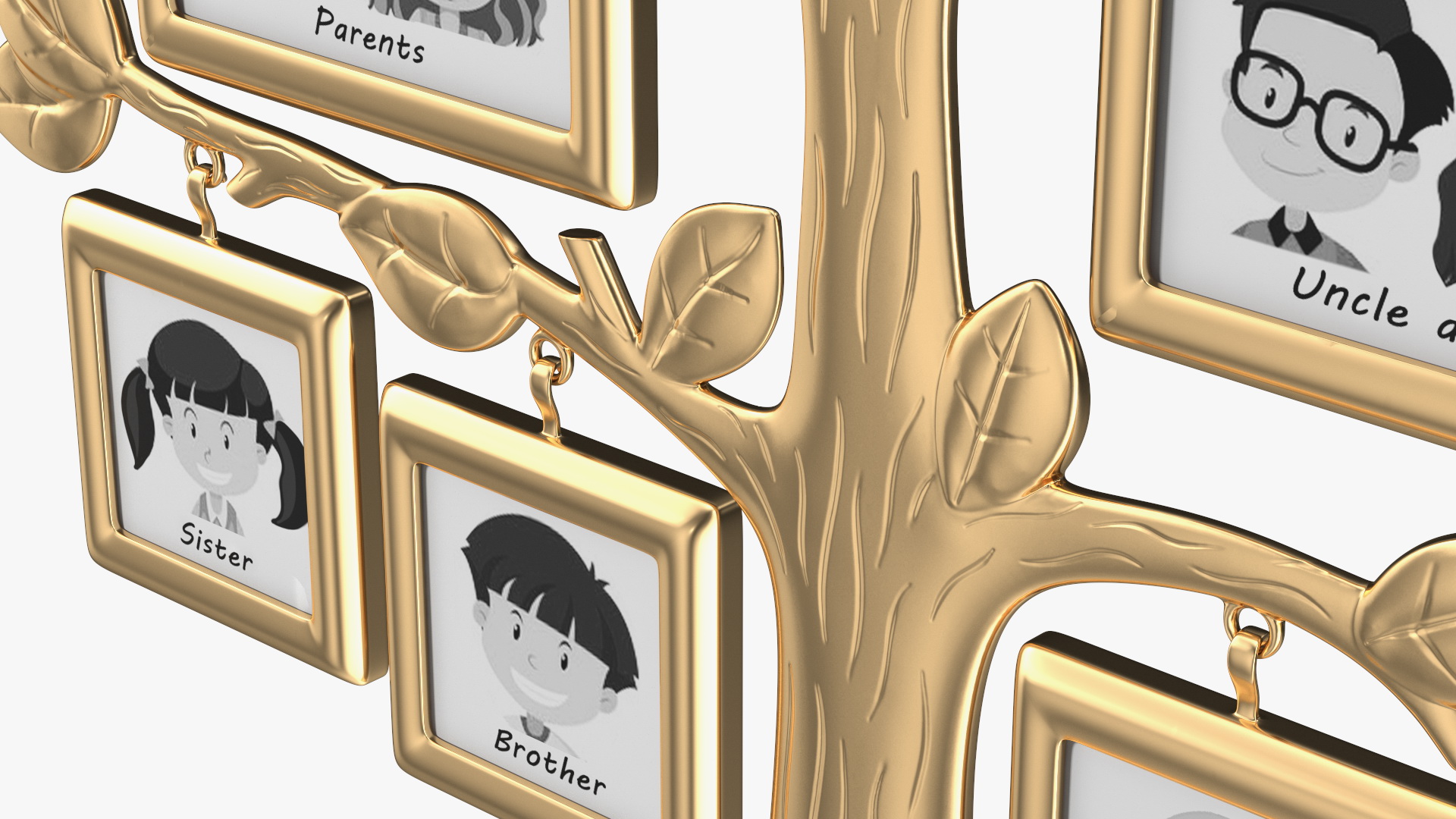 3D Golden Family Tree and Hanging Photo Frames model