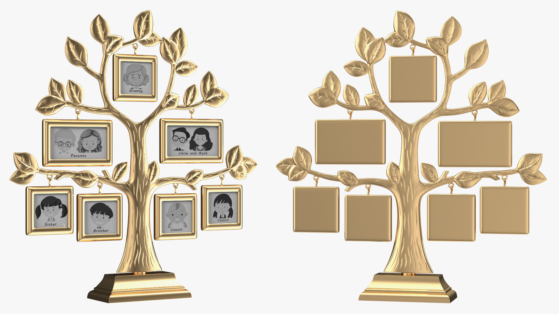 3D Golden Family Tree and Hanging Photo Frames model