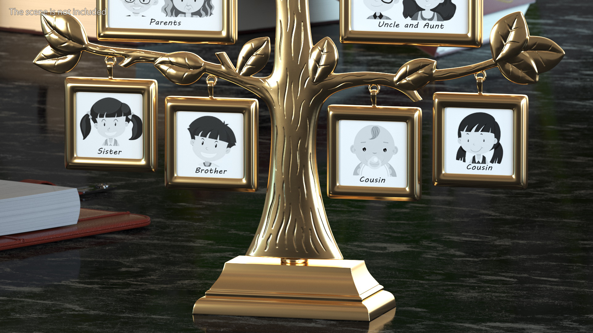 3D Golden Family Tree and Hanging Photo Frames model