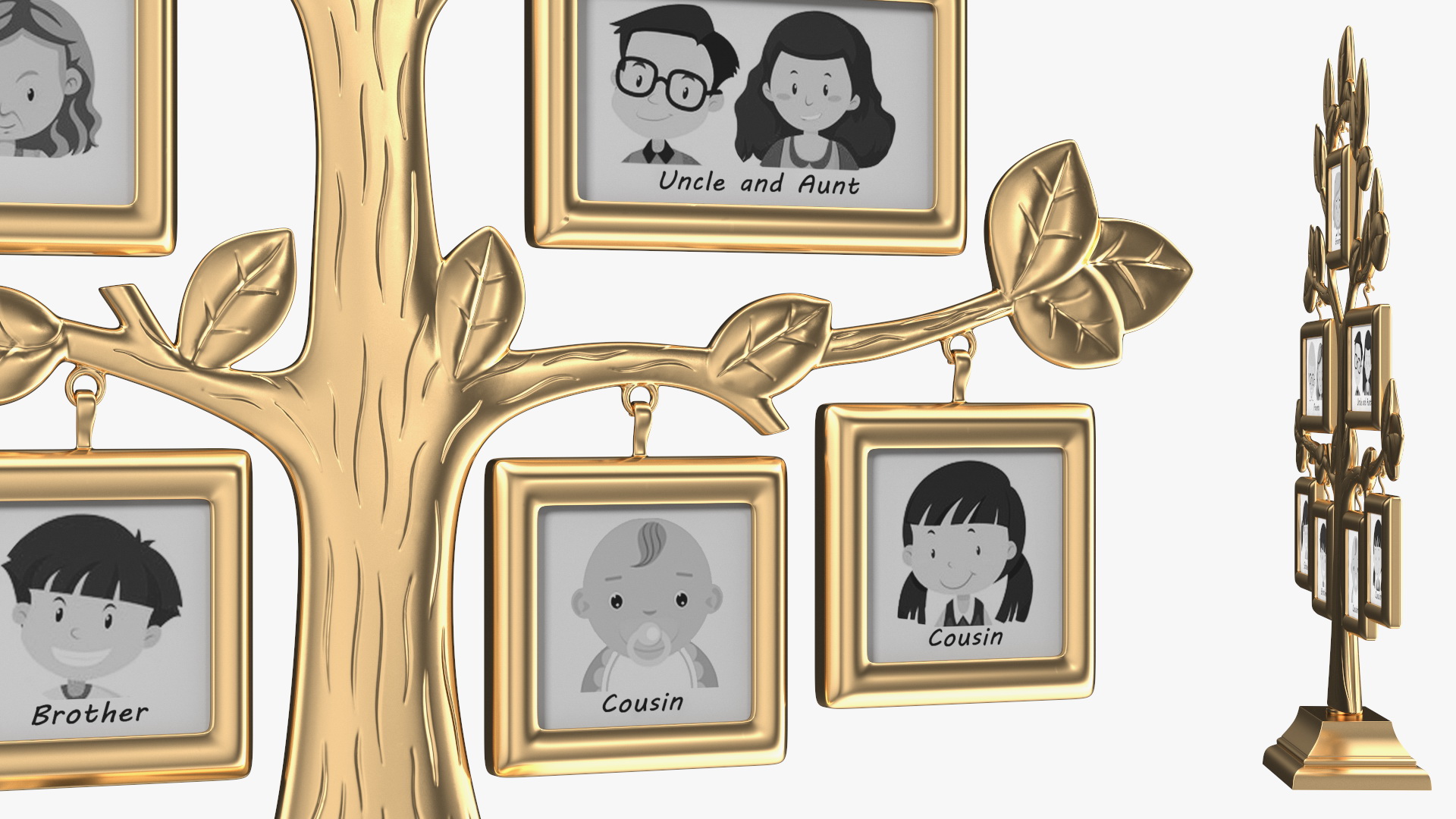 3D Golden Family Tree and Hanging Photo Frames model