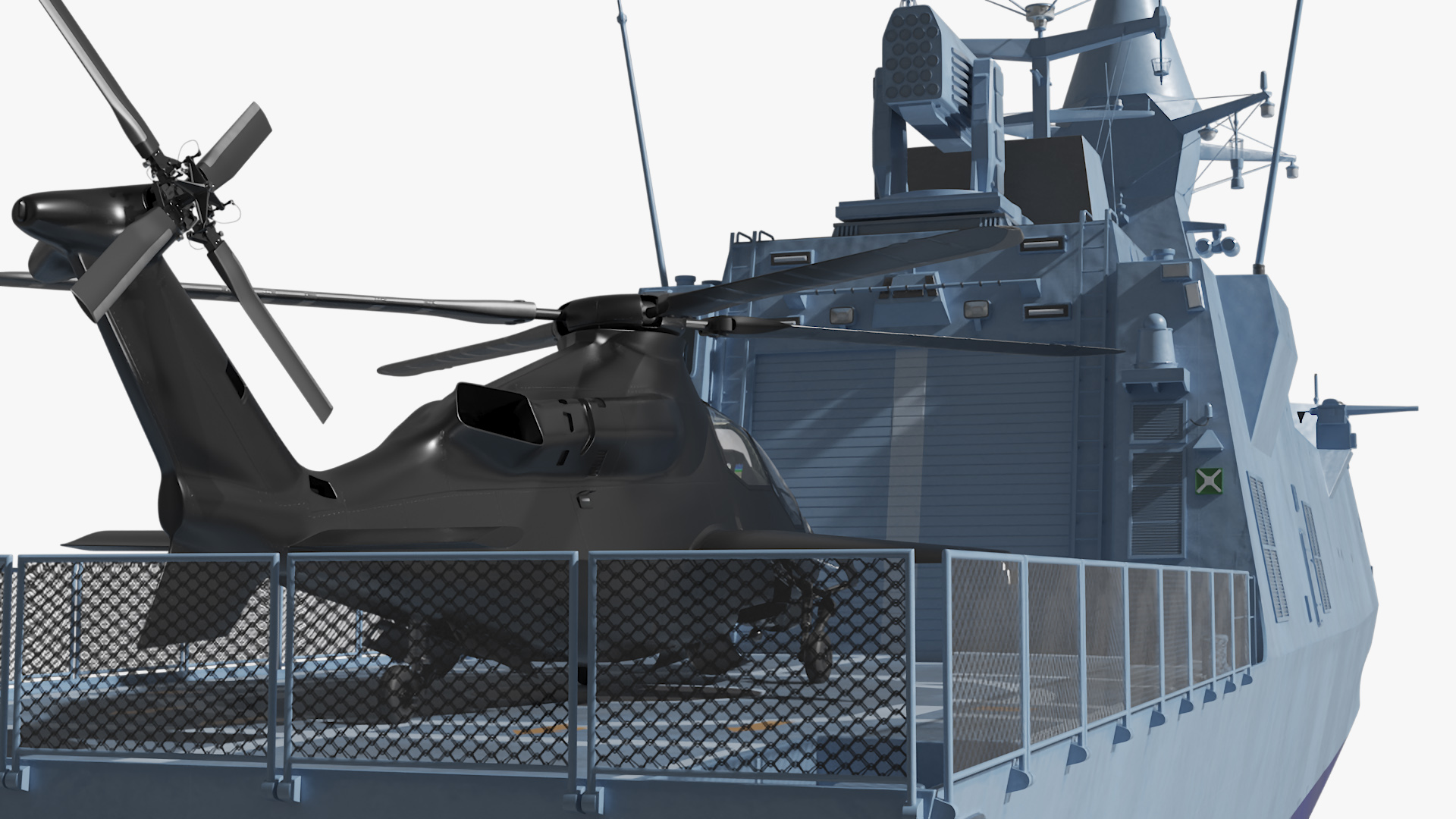 Corvette Class Ship with Attack Helicopter Rigged 3D model