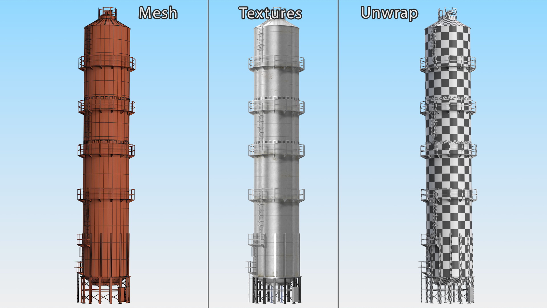 Industrial Silo with External Staircase 3D model