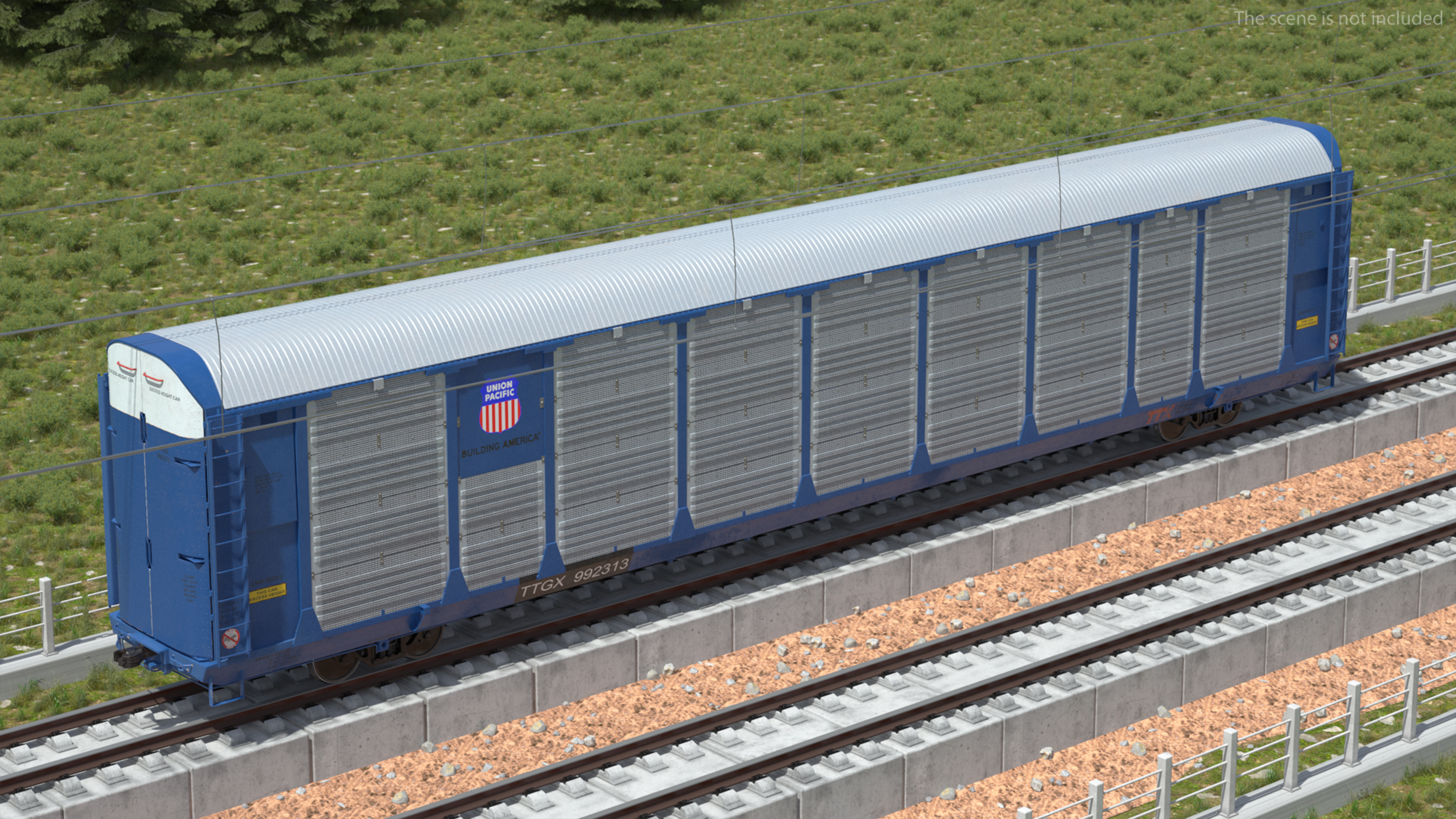 3D Autorack Railroad Car Blue