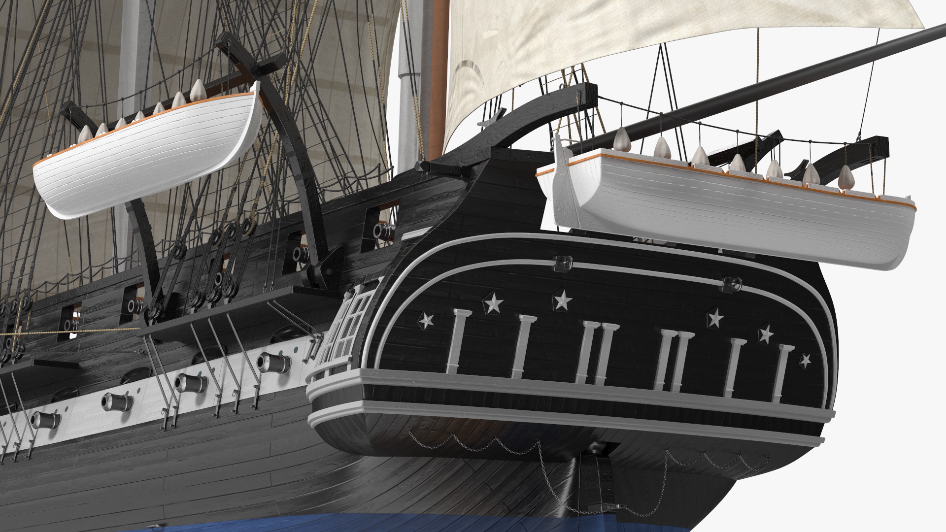 Three Masted Heavy Frigate Raised Sails 3D model