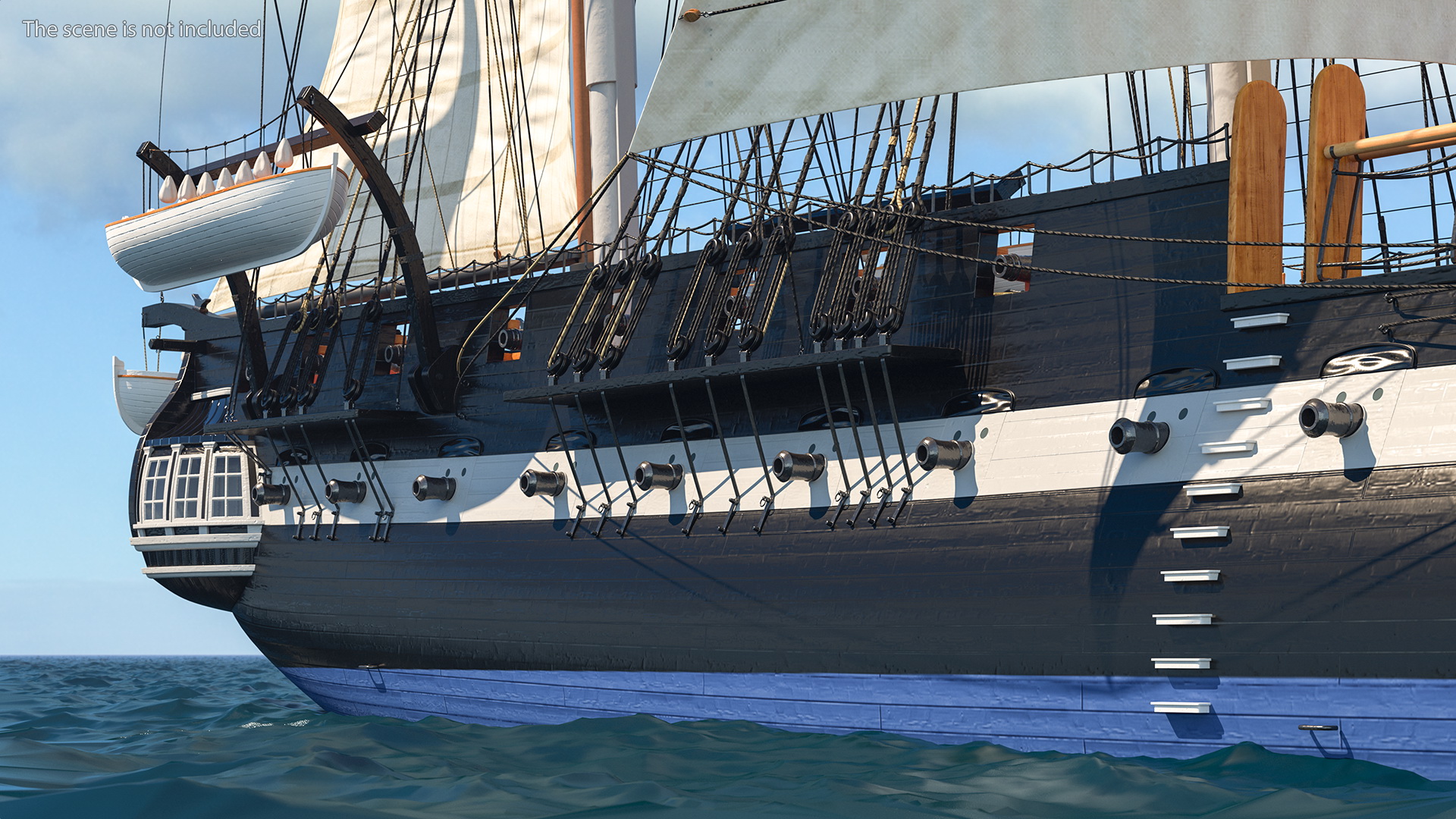 Three Masted Heavy Frigate Raised Sails 3D model