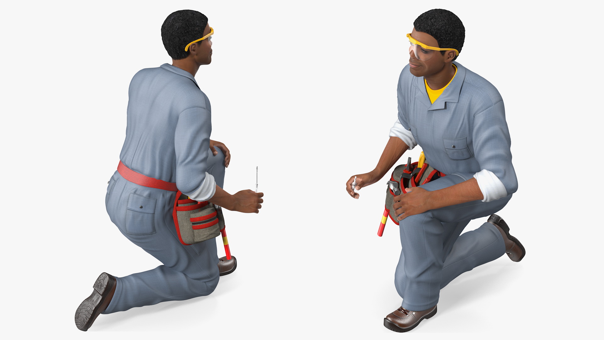 3D Light Skin Black Man Electrician Inspecting Pose model