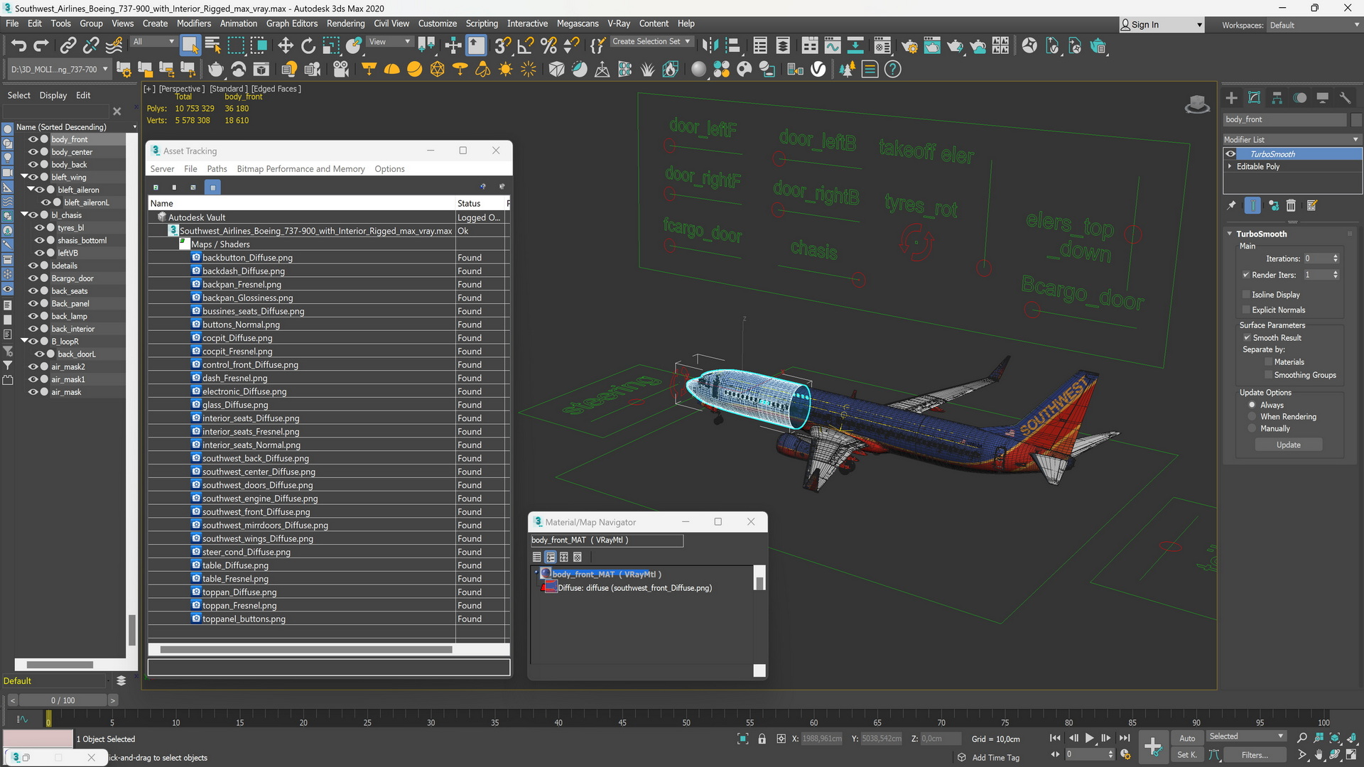 Southwest Airlines Boeing 737-900 with Interior Rigged 3D model