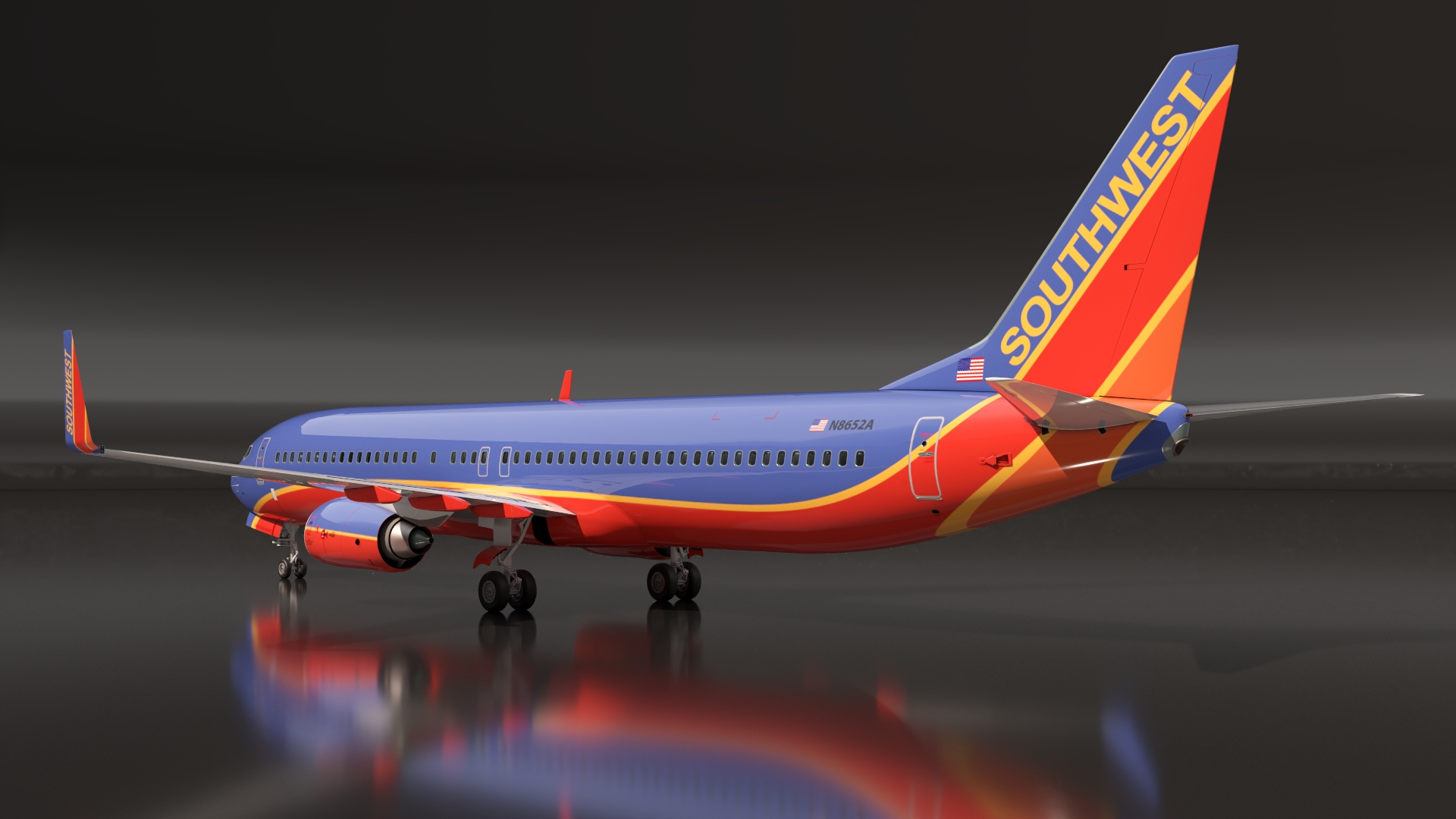 Southwest Airlines Boeing 737-900 with Interior Rigged 3D model