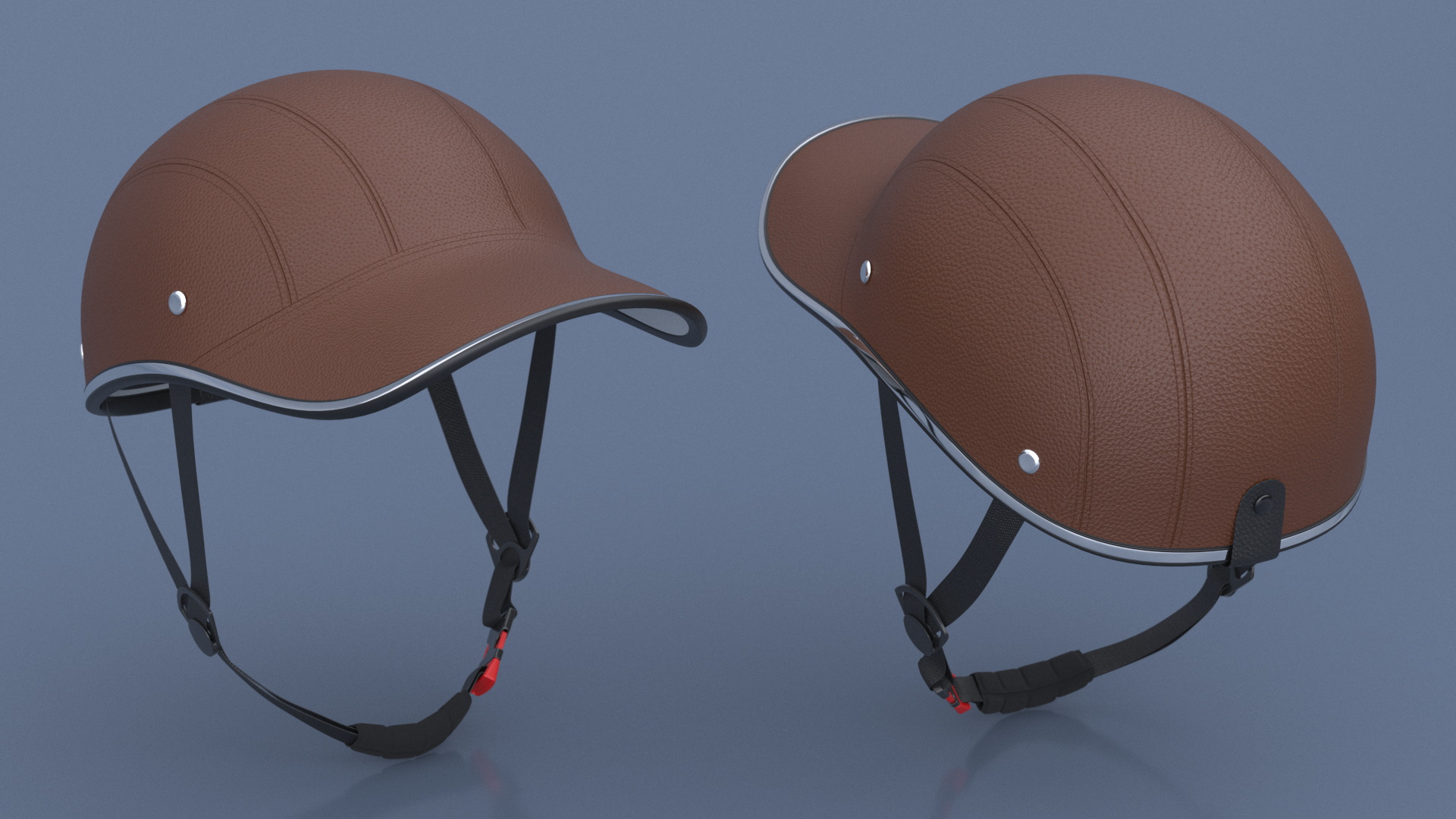 Brown Leather Protective Moped Helmet 3D